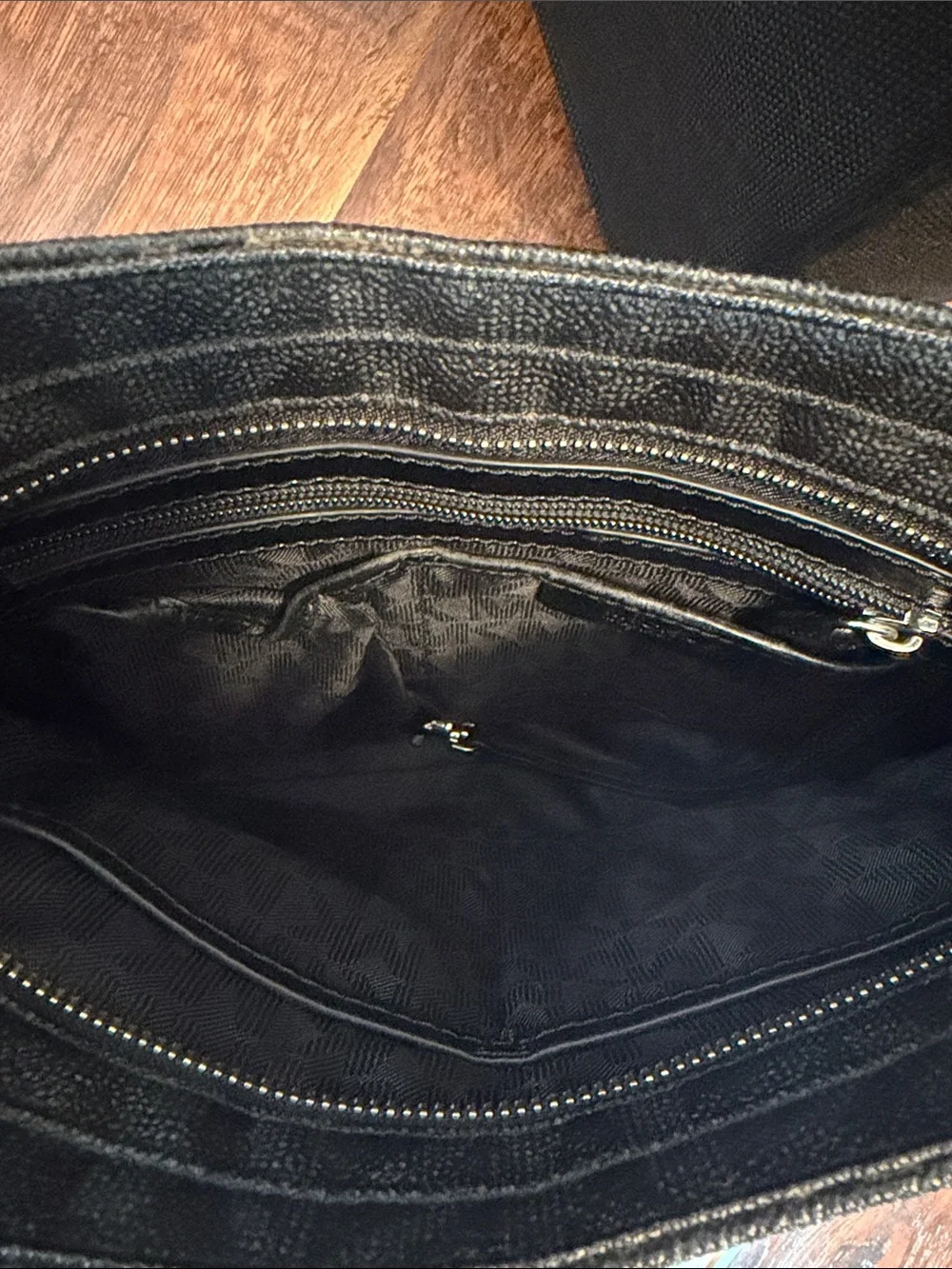 Michael Kors Black Leather Crossbody with Silver Plaques